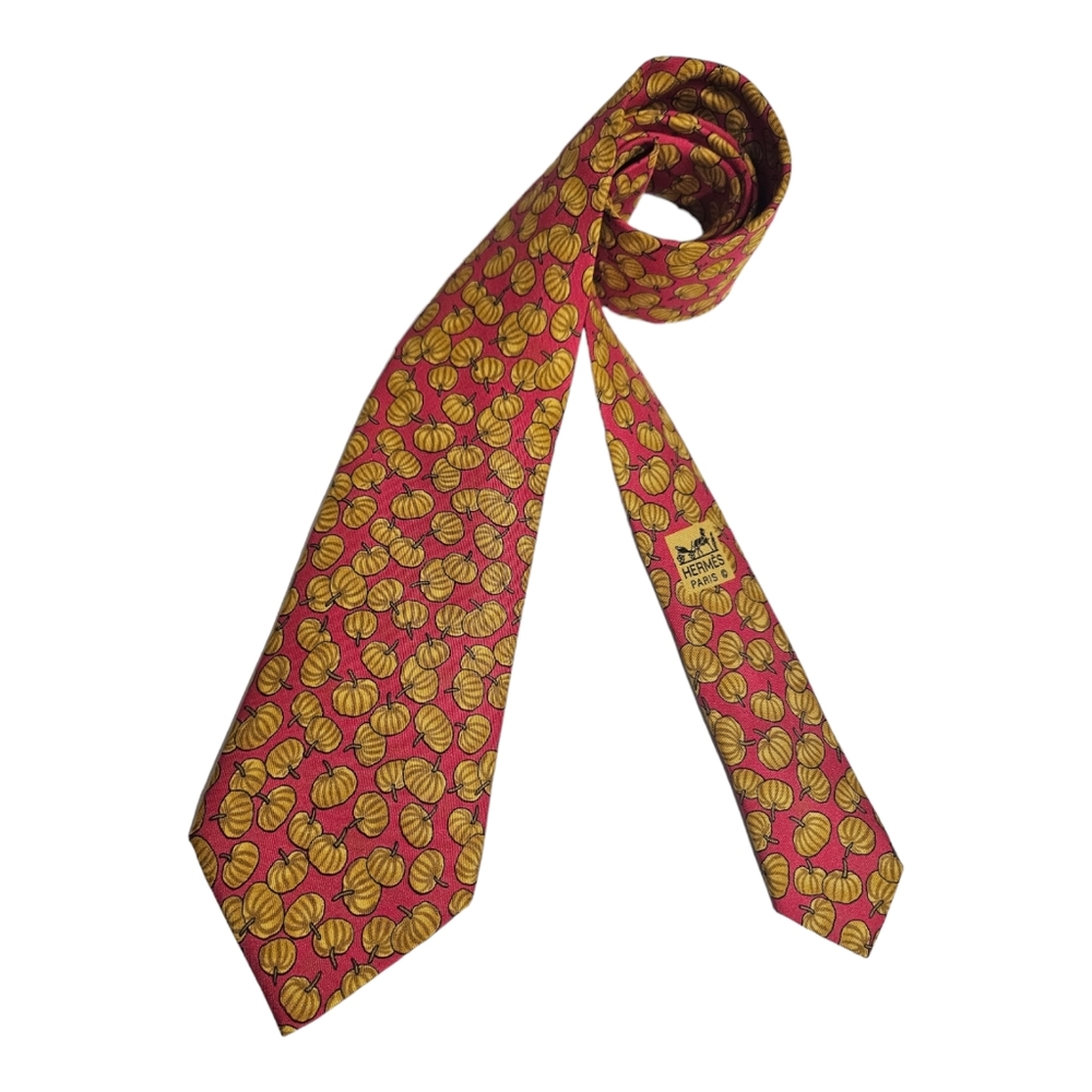 HERMÈS 7451 HA Red/Yellow Pumpkin Silk LUXURY Tie FRANCE